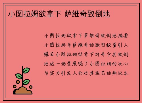 小图拉姆欲拿下 萨维奇致倒地