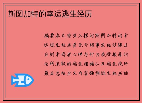 斯图加特的幸运逃生经历